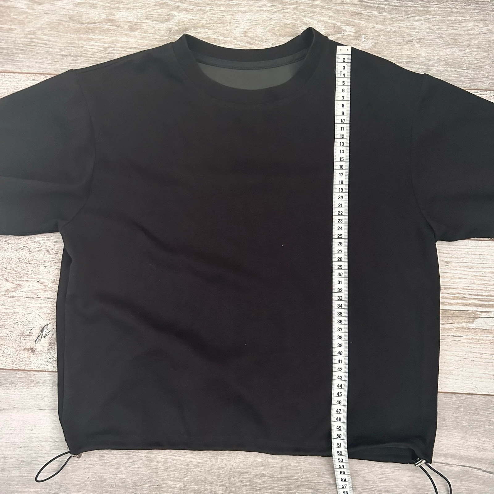 Black Cropped T-Shirt with Drawn-in Waist / Drawstring – Size S / M – photo 9
